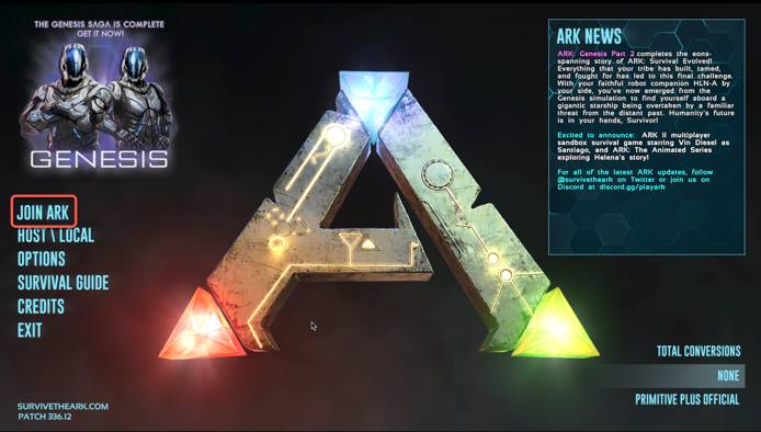 The ARK: Survival Evolved Main Menu The ARK: Survival Evolved Main Menu