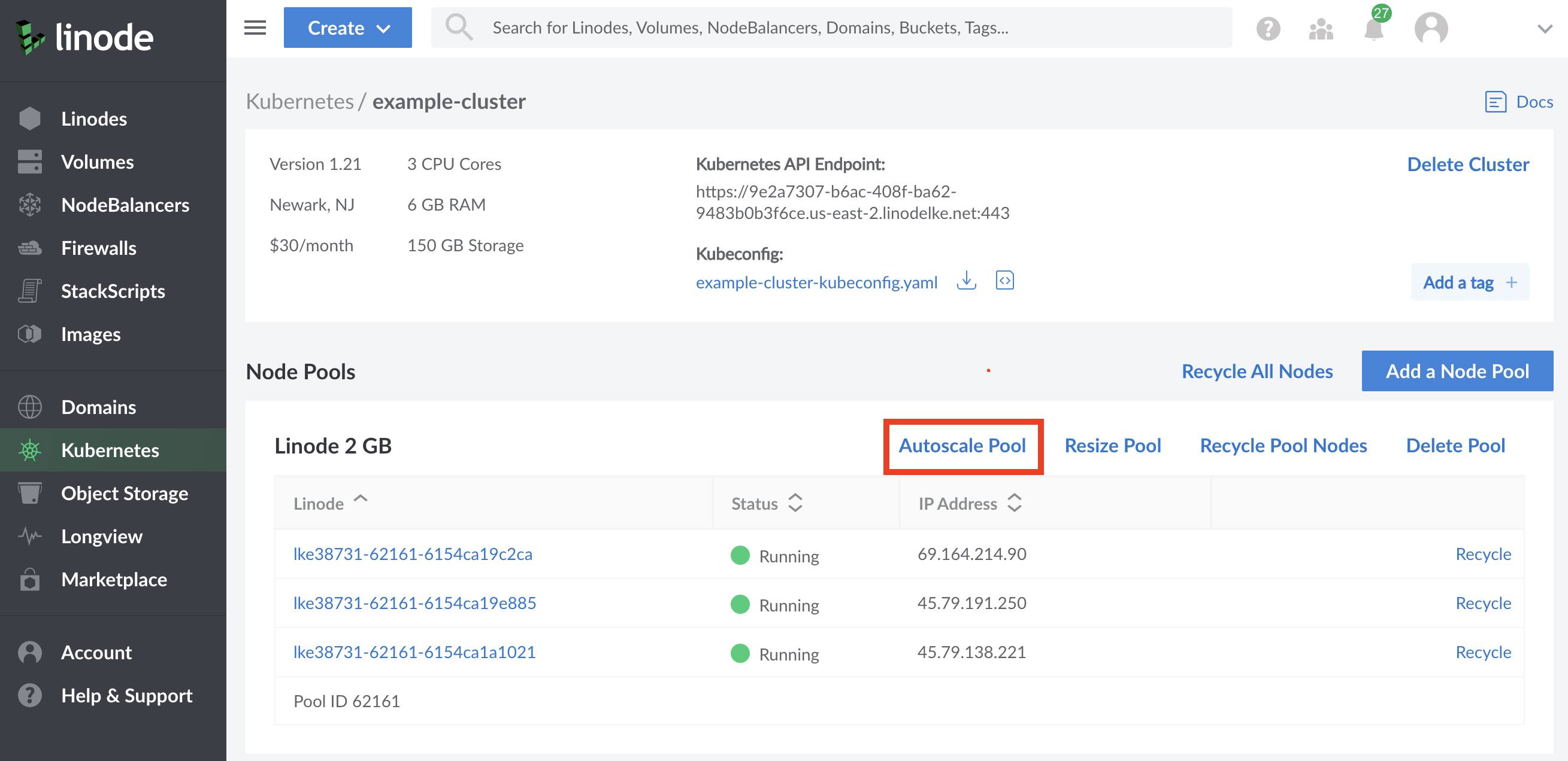Kubernetes cluster pool autoscaler button. Autoscale Pool Button