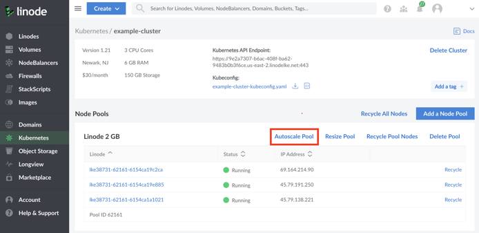 Kubernetes cluster pool autoscaler button. Autoscale Pool Button