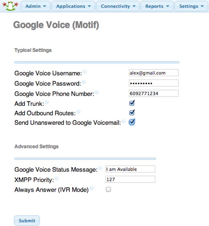 Google Voice options. Google Voice options.