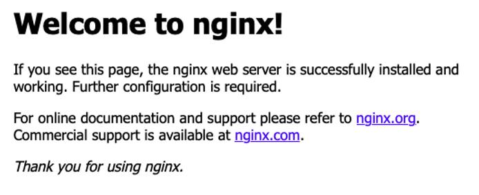 Default NGINX page. Default NGINX page.