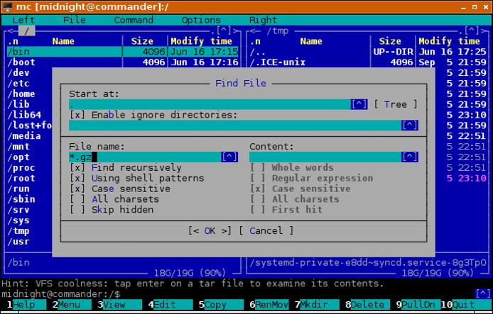 Midnight Commander - Find File Dialog Midnight Commander - Find File Dialog