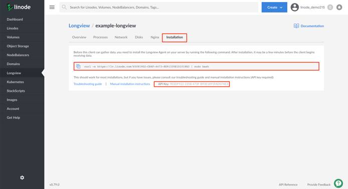 Longview's installation tab Longview’s installation tab