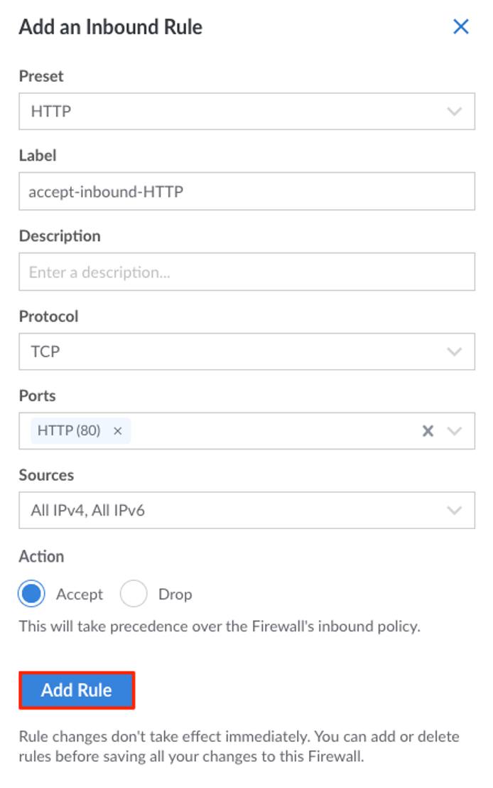 Click on Add Rule to add the new rule to this Firewall. Click on Add Rule to add the new rule to this Firewall.